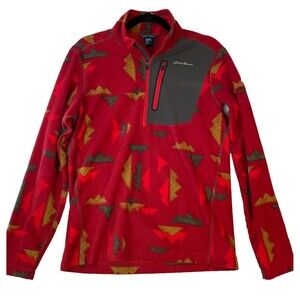 Eddie Bauer First Ascent Fleece Pullover Mens S 1/2 Zip Red Aztec Southwest Soft